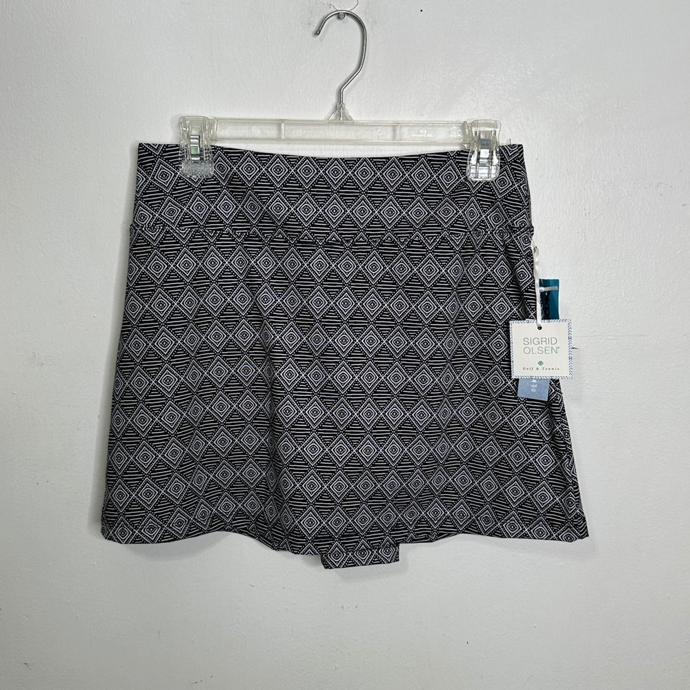 Sigrid‎ Olsen Golf & Tennis Skort Black White Geometric NWT UPF 50 S Pickleball